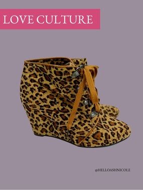 Love Culture Animal Print Leopard Lace Up Booties
